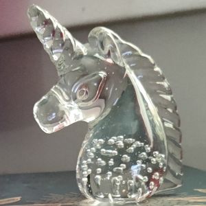 Vintage 80s solid clear glass unicorn